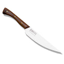 Faca Aço Inox Johnny Vegan com lâmina compacta, cabo anatômico em madeira natural e rebites em latão polido.