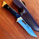 Faca Aço Inox Hunter 5,5 Polegadas Johnny Cooker com lâmina integral e cabo em madeira natural.