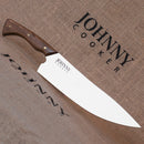 Faca Aço Inox Chef Johnny Plus em aço inox com lâmina integral e cabo em madeira natural de alta densidade com rebites em latão polido.