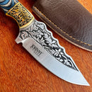 Faca Aço Inox Rústica Índia 3,5 Polegadas Johnny Cooker com lâmina integral e cabo em madeira natural.
